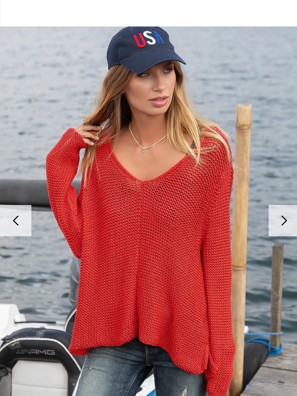 New Wooden Ships Red Open Knit Sweater - Picture 6 of 6